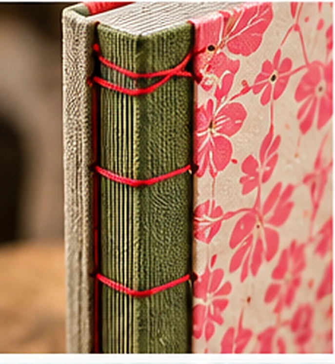 Carnet à couture apparente rouge et couverture fleurie
