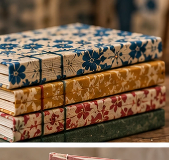 Carnets fleuris superposés aux coutures apparentes