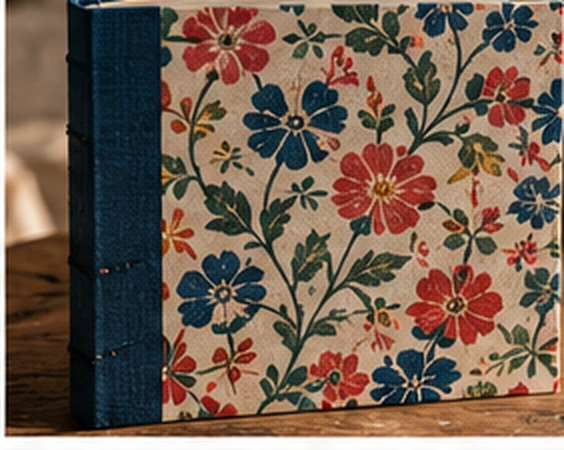 Album fleuri avec un dos bleu