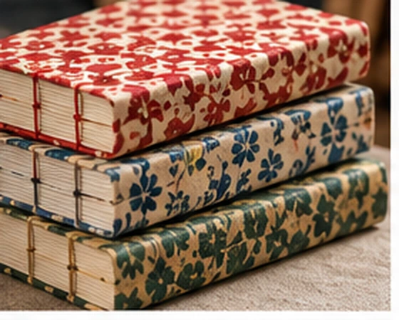 Carnets à papiers fleuris et coutures apparentes superposés