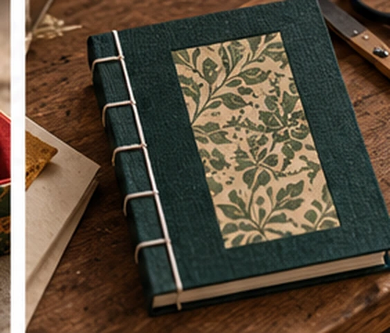 Carnet vert à couture claire et fenêtre de papier végétal