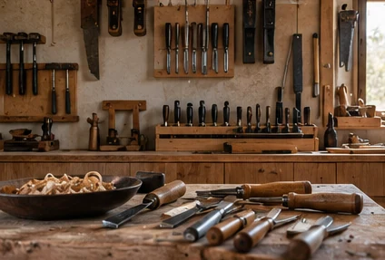 Établi et outils de menuiserie
